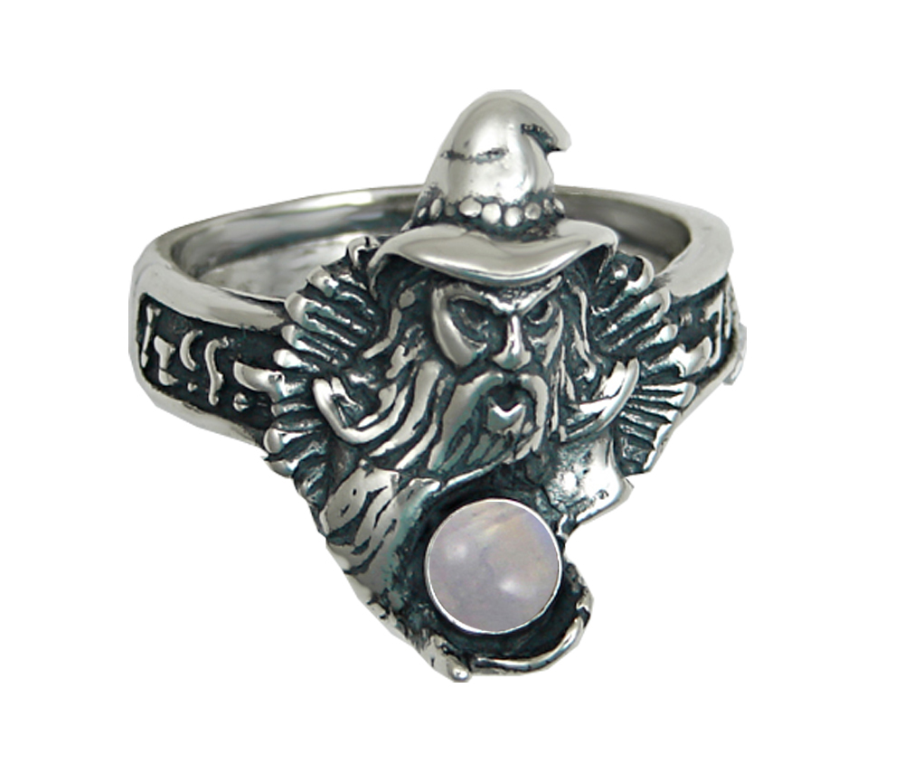 Sterling Silver Wizard Ring With Rainbow Moonstone Size 9